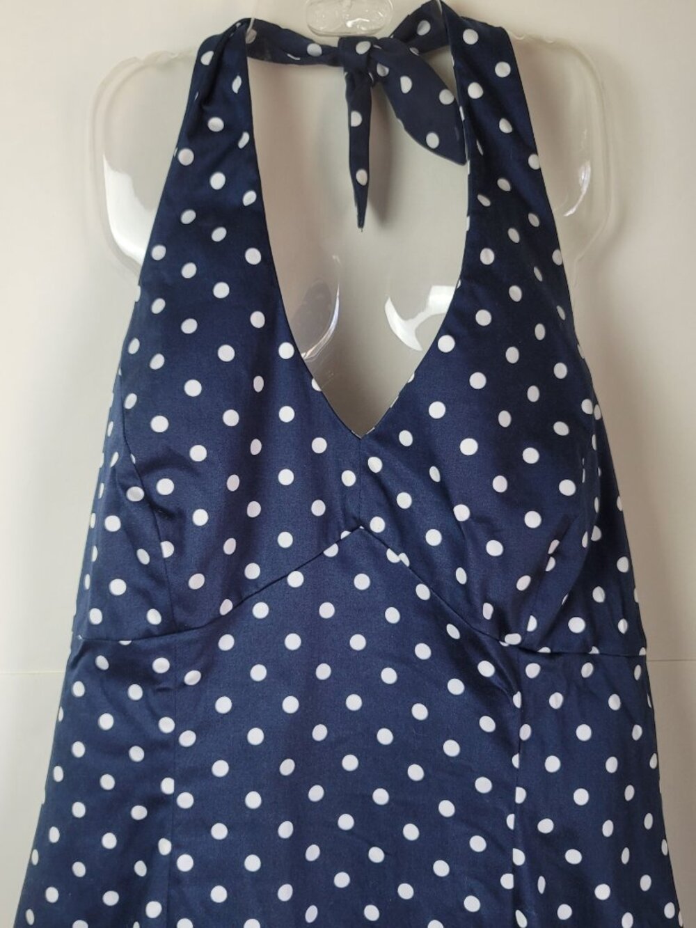 Jones New York Polka Dot Halter Dress Navy White Preppy, Retro, Dainty, Nautical - Picture 2 of 11